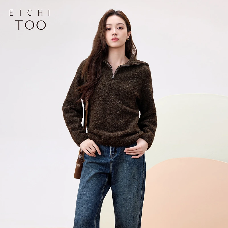 A爱居兔复古时尚针织衫女冬新款翻领长袖针织衫ENZAJ4P038A