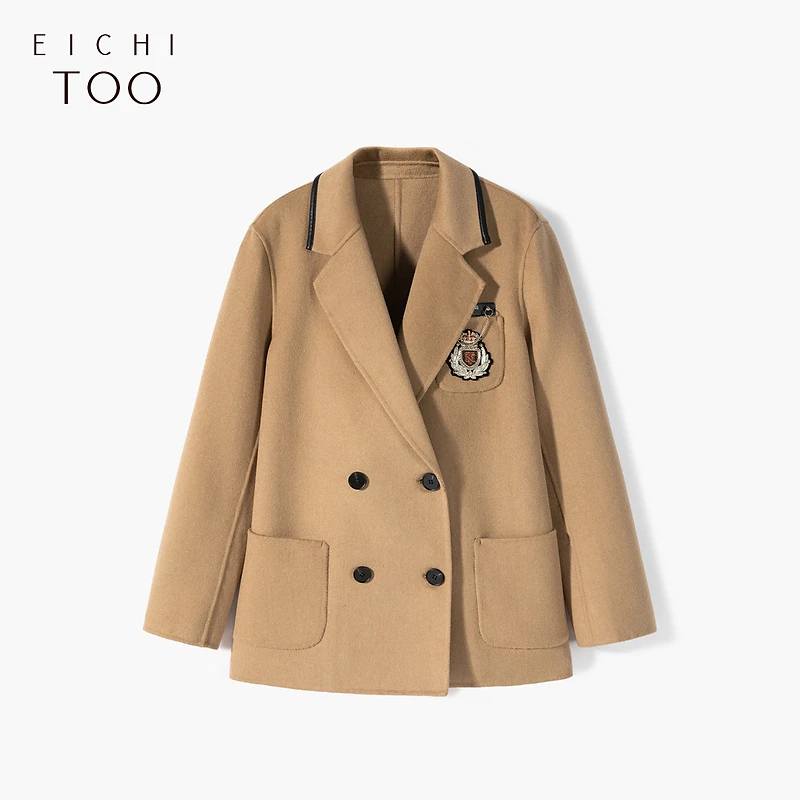 A082爱居兔冬季女装保暖含绵羊毛双面呢大衣EWDSJ4L030A