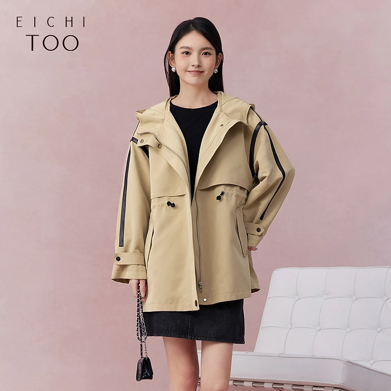 A爱居兔新款经典时尚长款连帽派克服风衣外套EWFAJ1P009A
