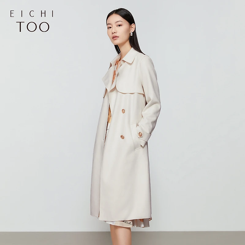 A072爱居兔女装法式职场通勤风收腰中长款风衣外套女EWFAJ1M003A