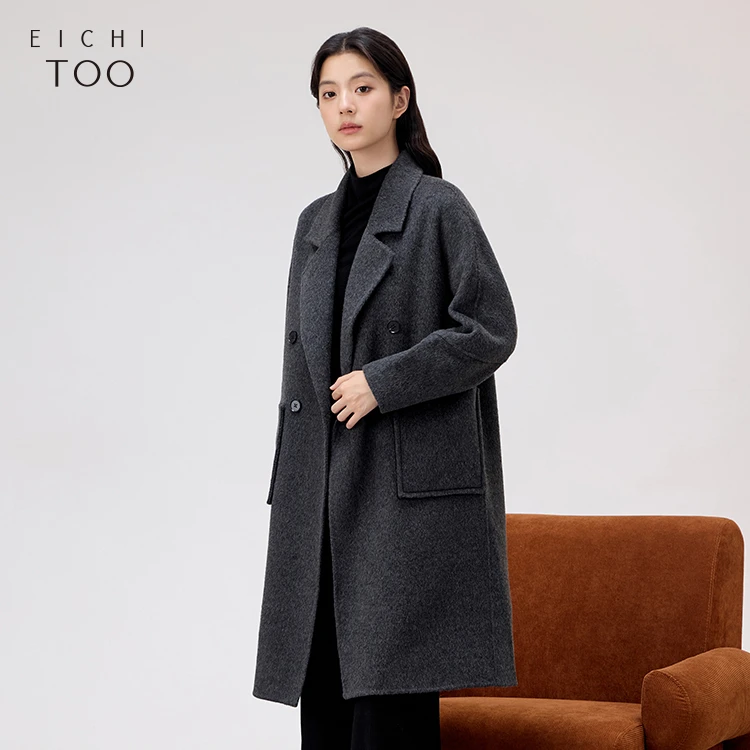 爱居兔新款羊毛蚕丝驼绒气质时尚长款双面呢大衣EWDSJ4P711A