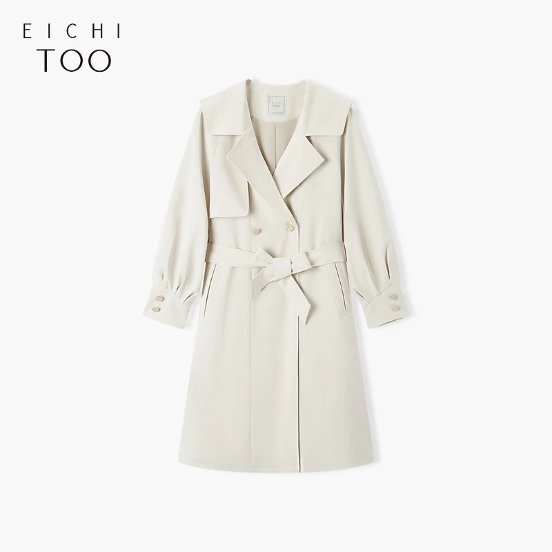 A爱居兔秋季长款宽松双排扣时尚风衣外套EWFAJ3N004A