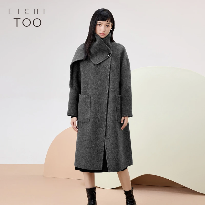 A爱居兔冬季新款带围巾保暖防风时尚双面呢大衣外套EWDSJ4P019A