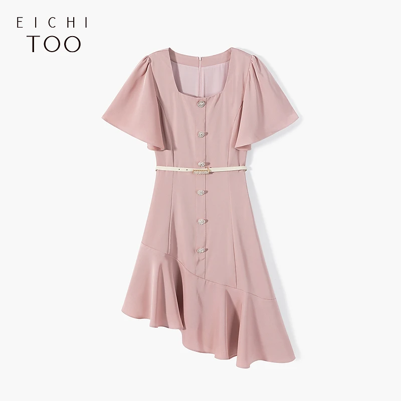 A爱居兔女装淑女风不规则裙摆连衣裙EQLBJ2L176A