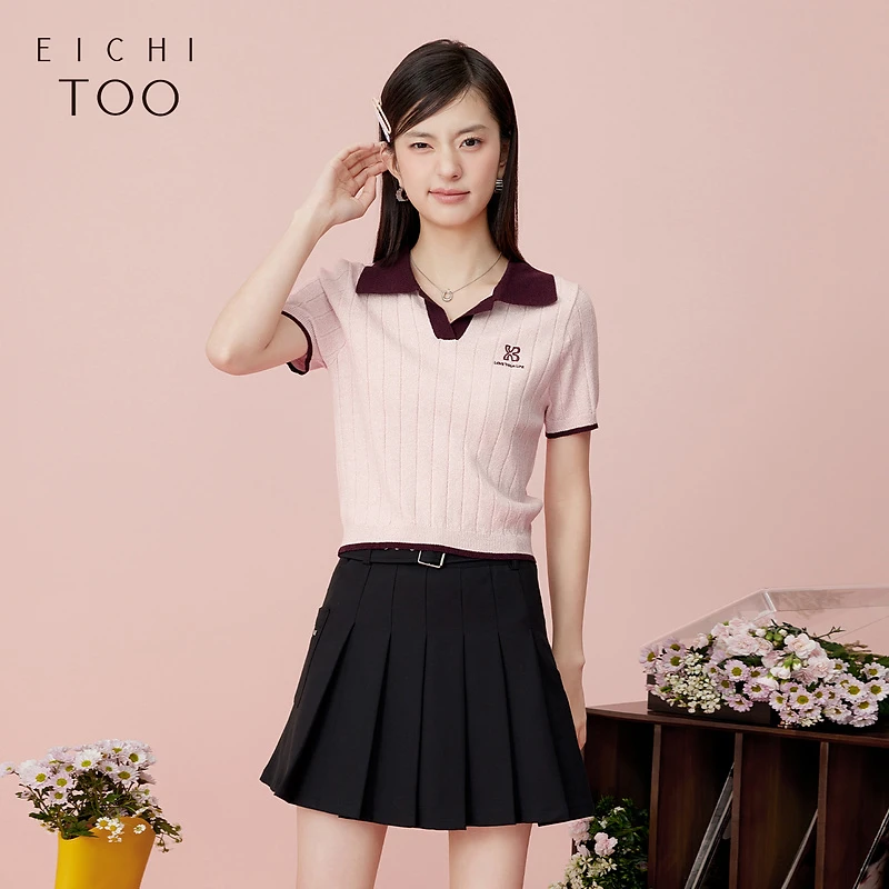 A爱居兔女装夏季新款休闲时尚撞色polo领短袖针织衫ENZBJ2P004A