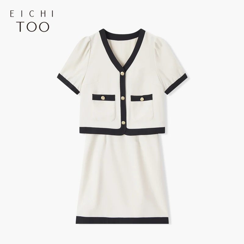 A爱居兔女装夏季气质时尚撞色小香风短袖连衣裙EQLBJ2N169A