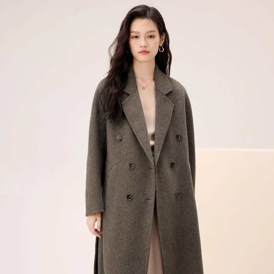 爱居兔新款秋冬高奢时尚气质翻领中长款双面呢大衣EWDSJ4P708A