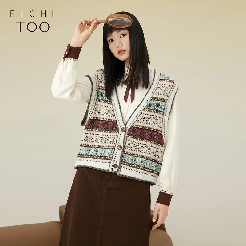 A爱居兔民俗风复古时尚两件式针织衫ENZAJ3N004A