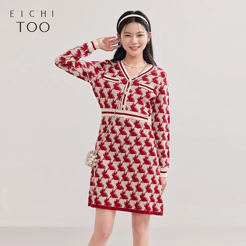 【晚晚专属】爱居兔冬新款柔软舒适女士针织连衣裙EQLSJ4M005A