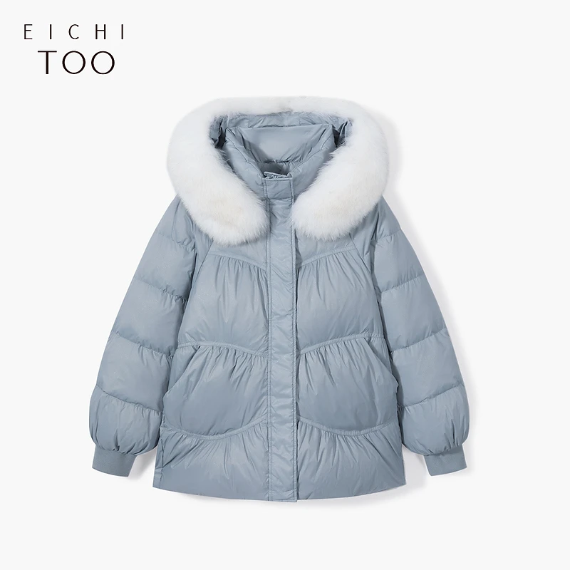 A爱居兔微闪小个子连帽毛领羽绒服外套女EWRAJ4M060A