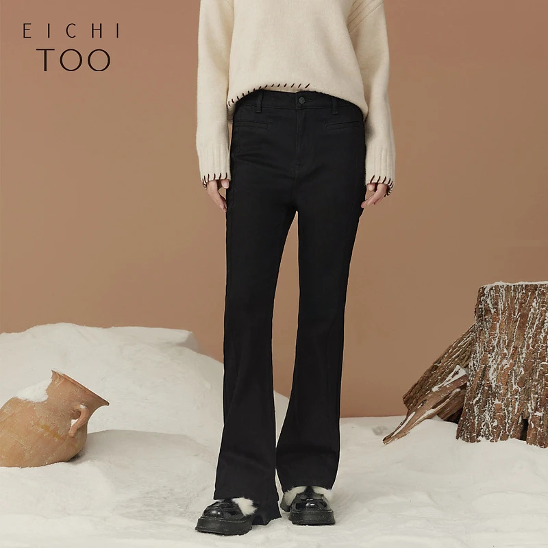 【晚晚专属】爱居兔冬柔软舒适纯黑色牛仔裤喇叭裤EKNAJ4N005A