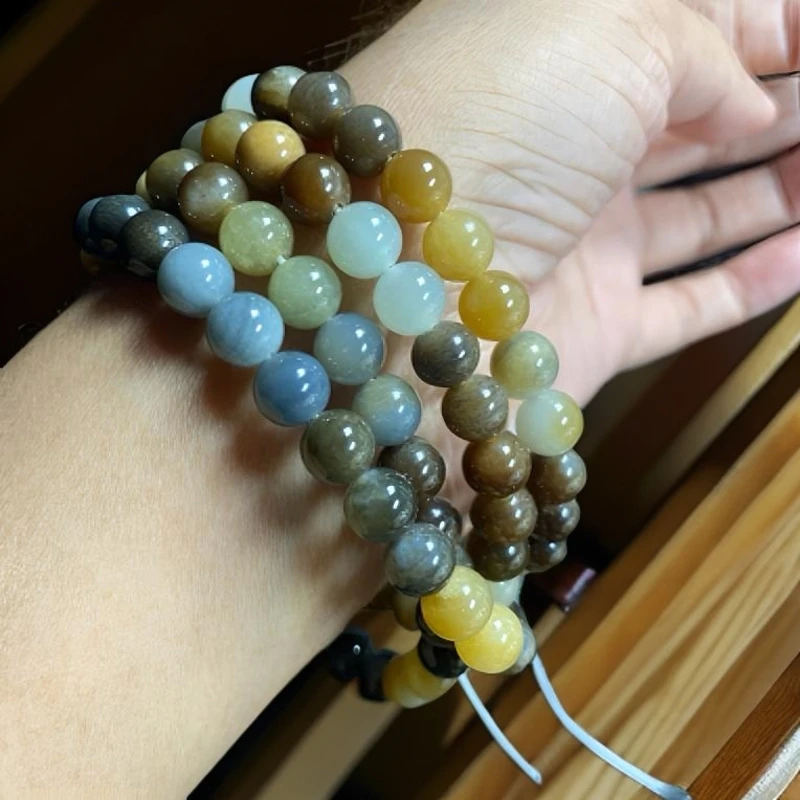 新疆天然和田玉楼兰卡8圆珠链子百搭玉手串长链时尚