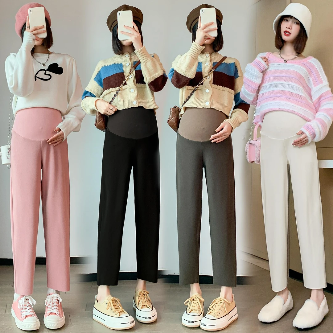 大码200斤小个子孕妇欧棉绒秋冬季垂感针织奶奶休闲加绒萝卜裤