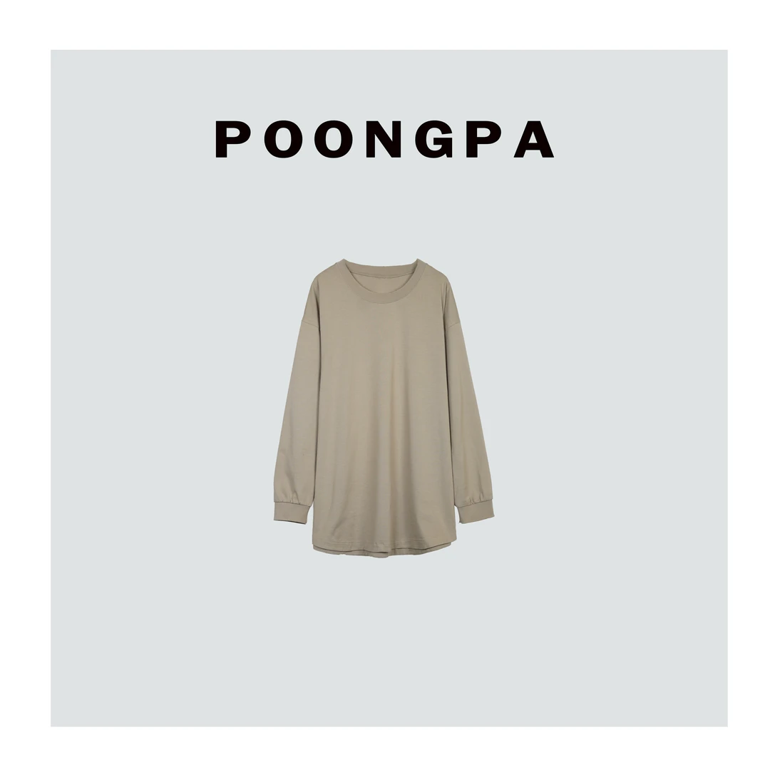 POONGPA/“舒适棉感”休闲极简百搭长袖T /小众设计中大码显瘦