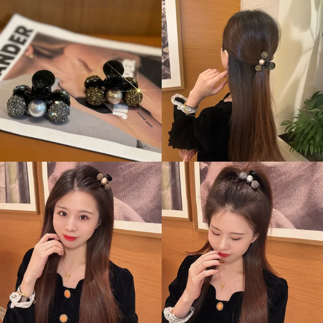 秋冬温柔披肩发抓夹轻奢贝珠闪锆夹子刘海高马尾夹气质