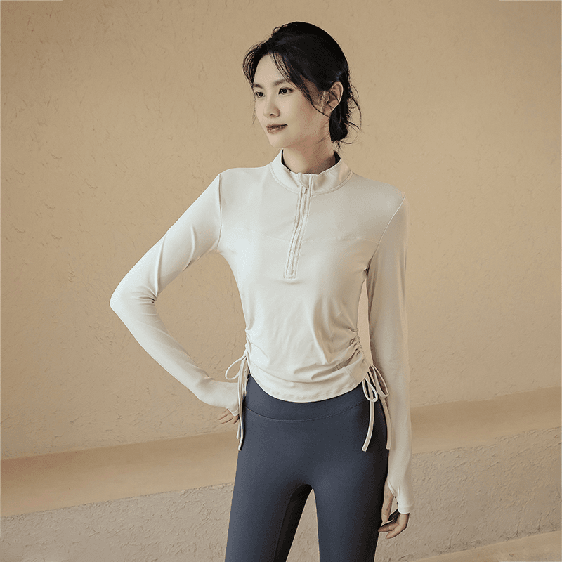 瑜伽服女春夏半拉链立领运动上衣时尚显瘦长袖专业跑步训练健身服