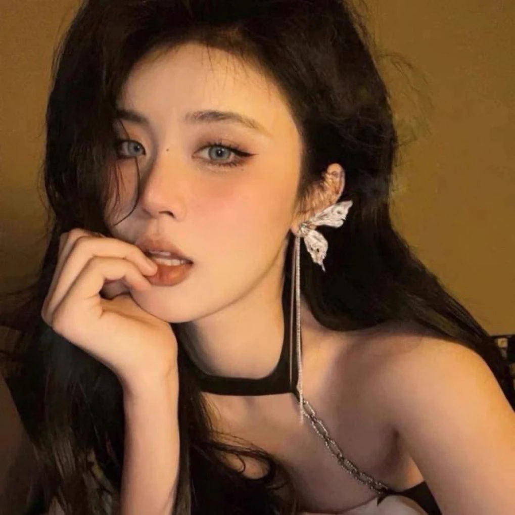 铜合金耳饰 长款蝴蝶耳环女流苏森系独特设计高级感耳钉耳饰气质