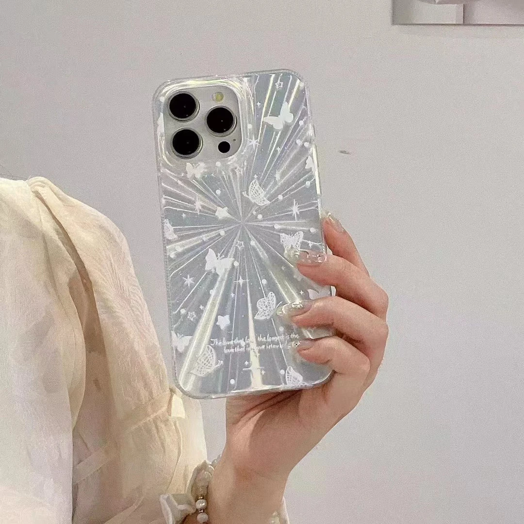 适用苹果15141312手机壳时尚 IMD极光 透明边框轻奢 闪粉镭射防摔