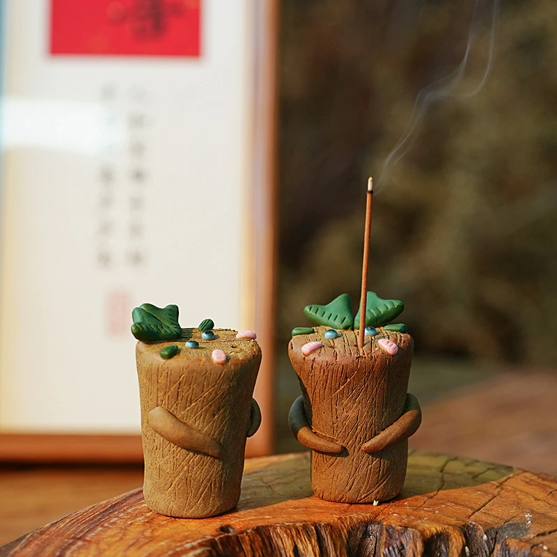 超可爱小树桩迷你陶瓷手捏线香插香道书房镇尺香薰香插摆件装饰品