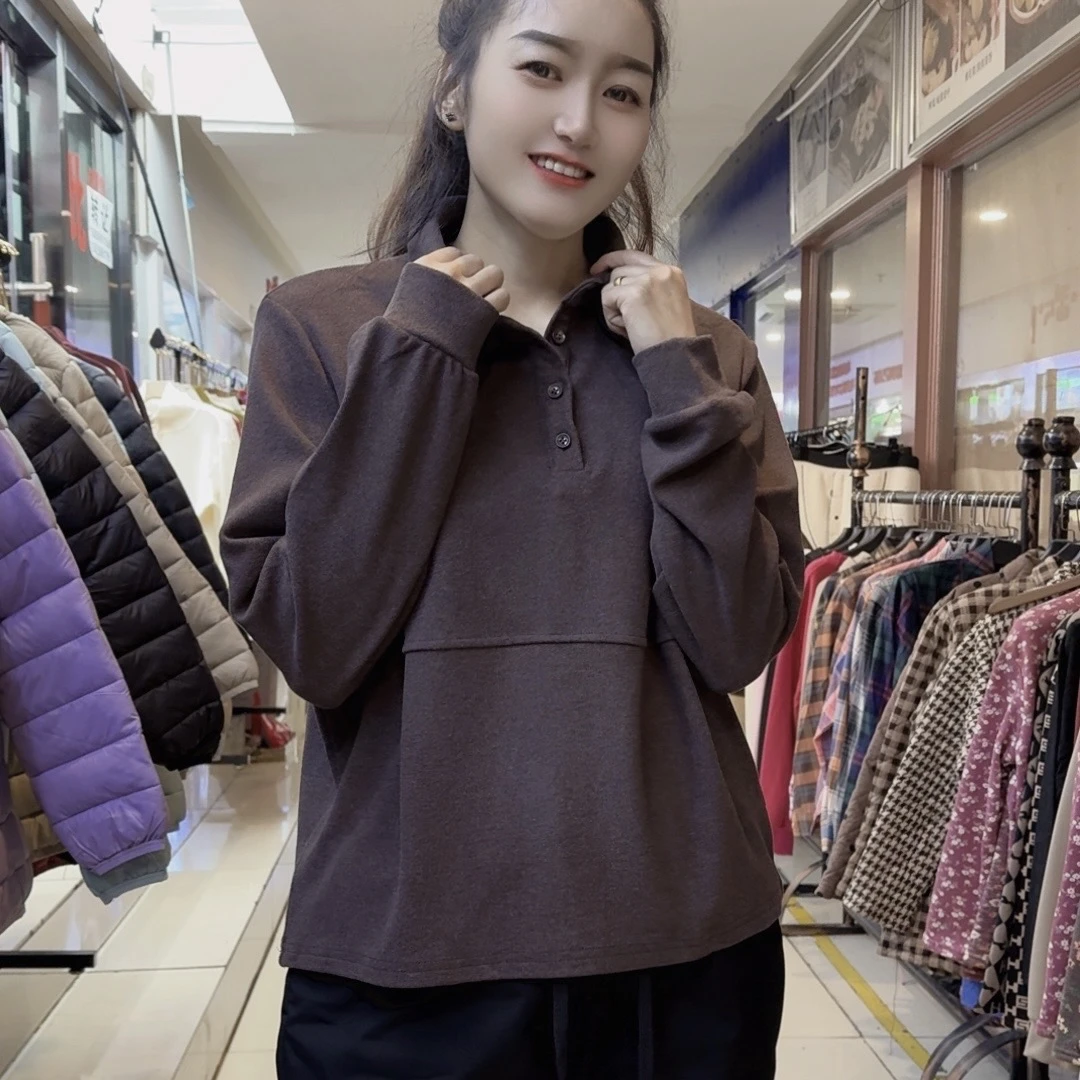 新款半带扣带领子德绒百搭宽松版打底衫23505