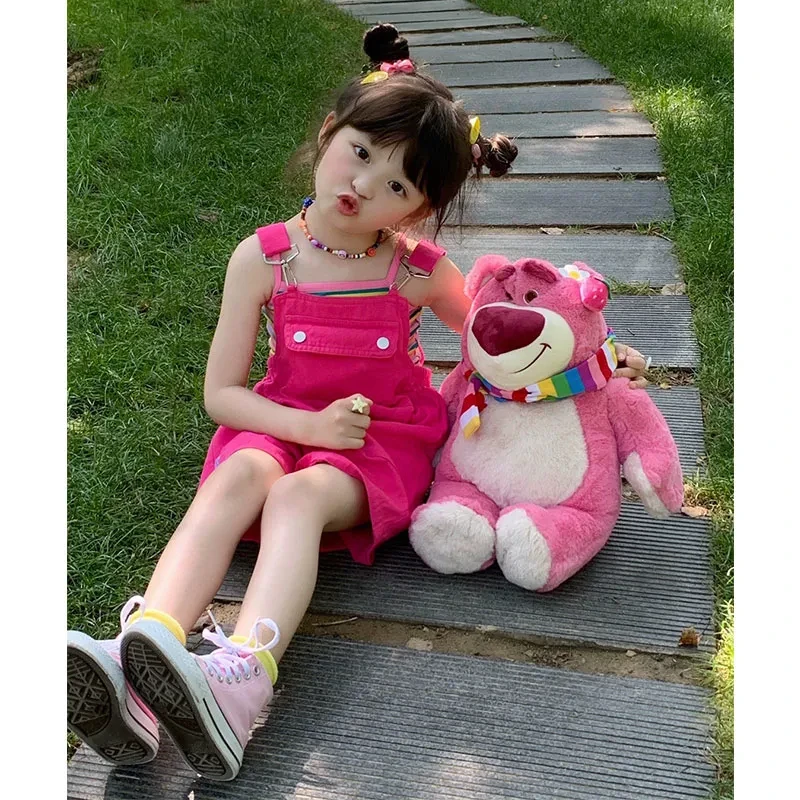 多巴胺女孩儿童短裤2025夏季纯色背带裤彩虹背心套装宽松阔腿裤潮