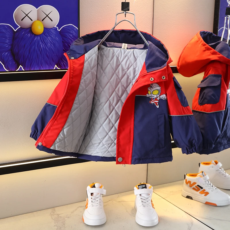 奥特曼衣服男童春秋外套洋气新款炸街儿童帅气男孩拼色薄棉上衣潮