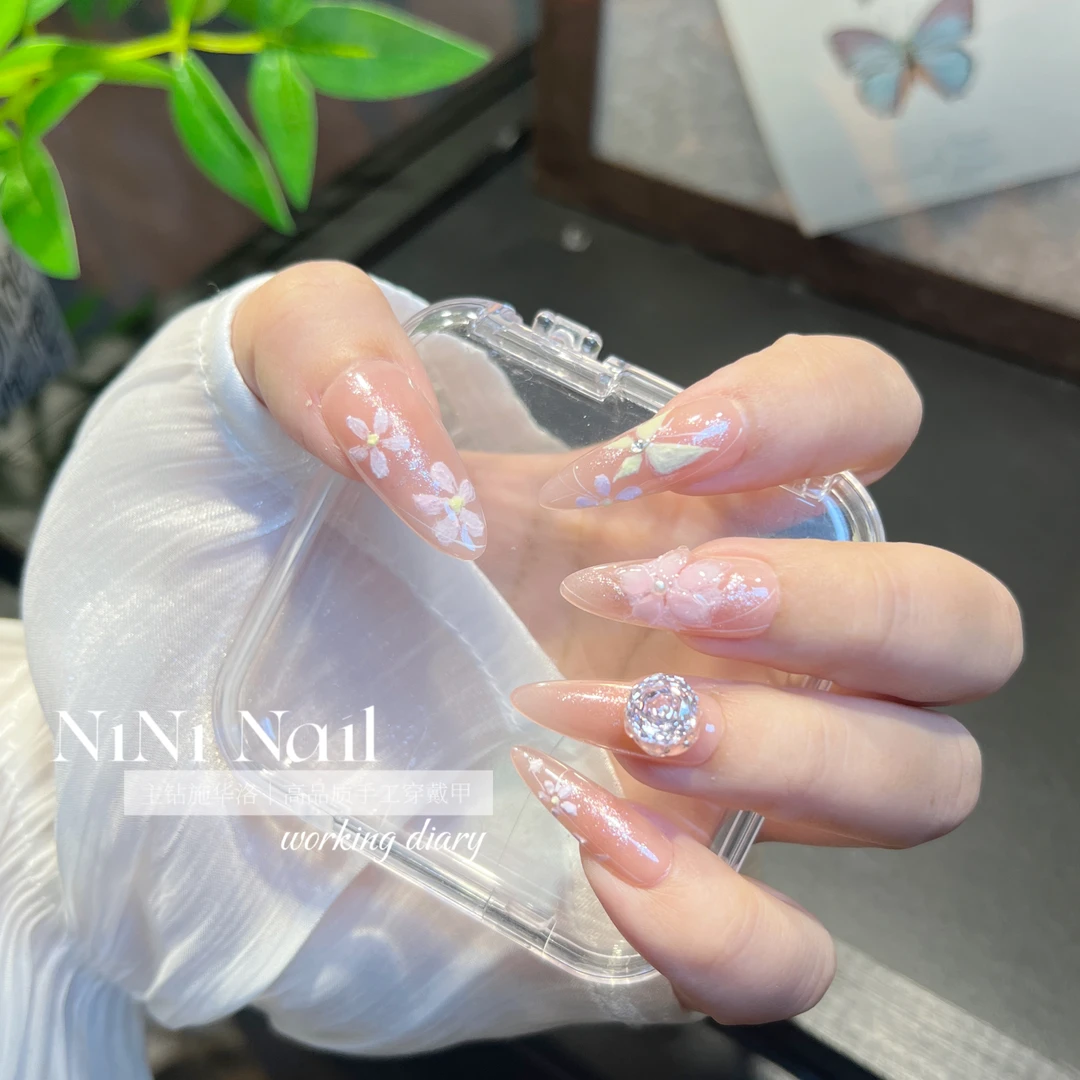 NINI【莫奈花园】油画手绘立体雕花纯手工穿戴甲5A高碳玫瑰切锆石