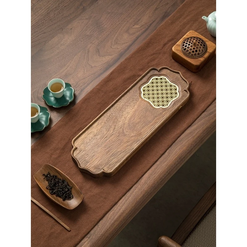 四叶草胡桃木实木茶盘造型干泡台茶盘干泡盘家用简约创意小型