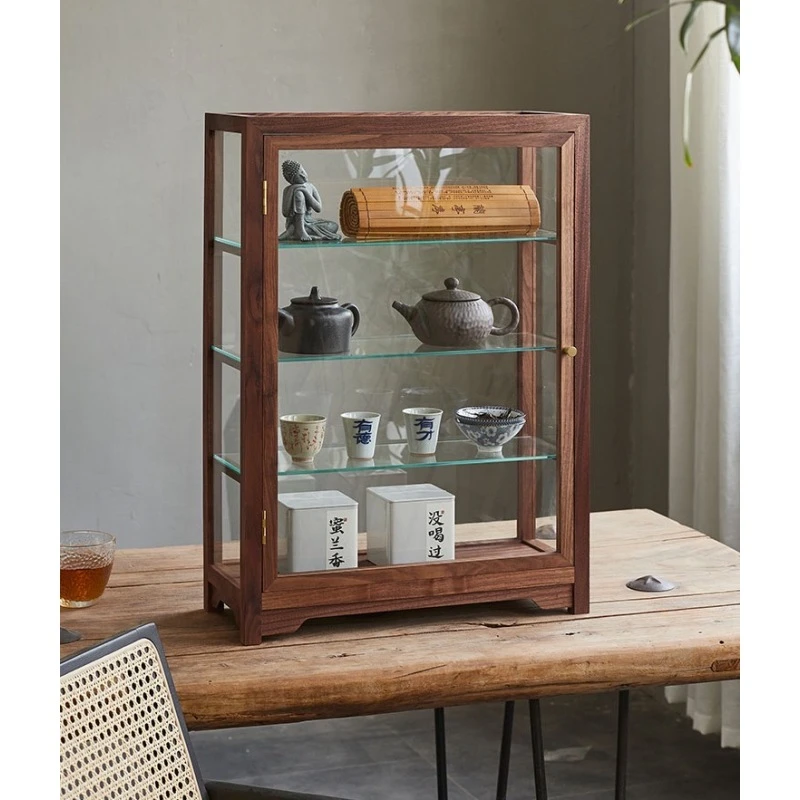 单开门四层柜 北美黑胡桃收纳柜收纳储物柜简约办公室茶杯收纳柜