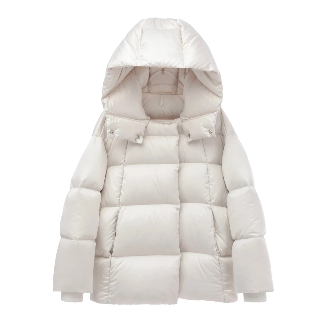 90白鹅绒加厚羽绒服女中长2024新款秋冬时尚休闲连帽保暖面包服