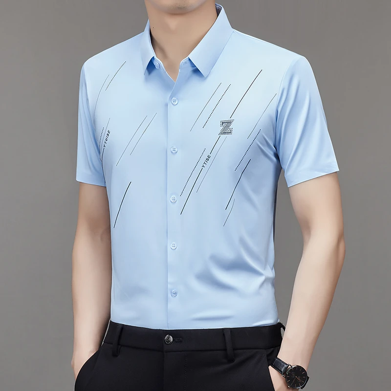 男士夏季短袖衬衫上衣宽松商务休闲宽松衬衣男装百搭半袖寸衫潮流