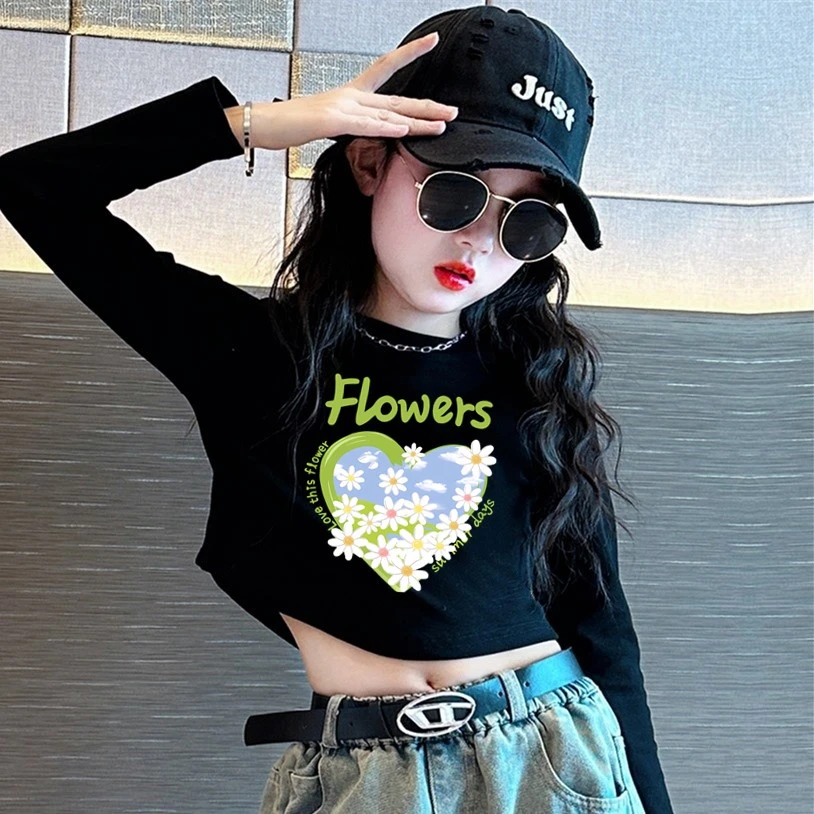 短款女童长袖t恤2025春秋新款洋气时髦打底衫女孩修身上衣童装韩T