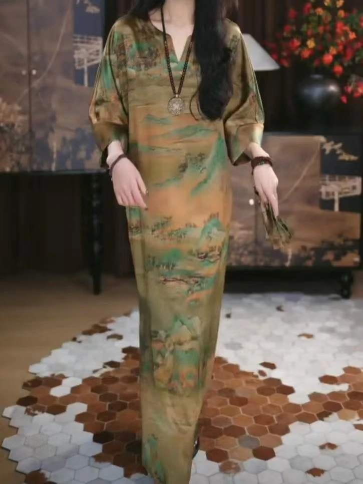 【熹语】香云纱新中式复古宽松女士国风腔调长款休闲时尚连衣裙