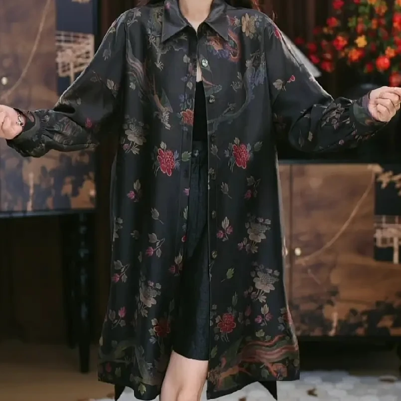 【意珂】 香云纱新中式气质复古显瘦春秋宽松国风休闲短款洋气上衣