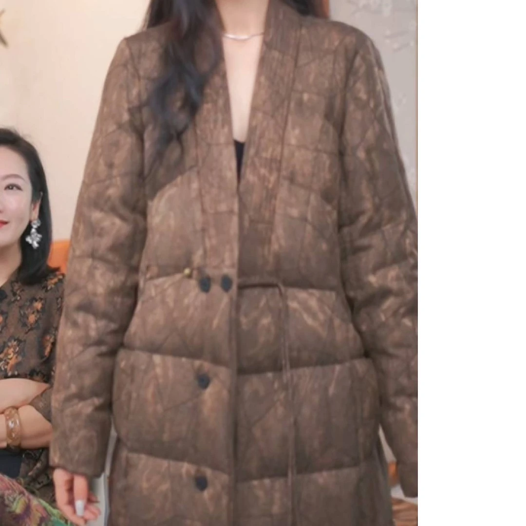 【韵寒】香云纱长款冬季气质保暖显瘦立提时尚复古秋冬中长款