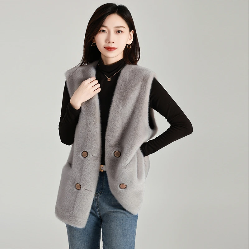 秋冬女款时尚百搭毛马甲短款外穿休闲修身气质马夹无袖长款保暖潮