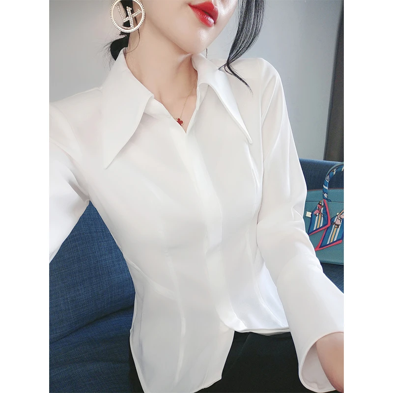 尖领白色衬衫女秋装2023新款设计感小众气质时尚女士独特别致上衣
