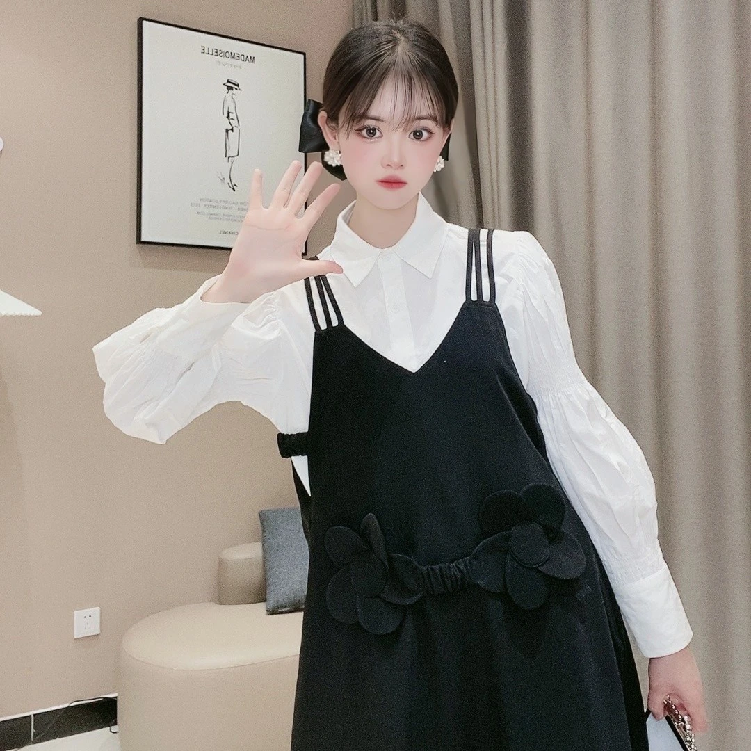 【在逃公主】孕妇装新款韩式重工立体花朵背带A字时尚孕妈连衣裙