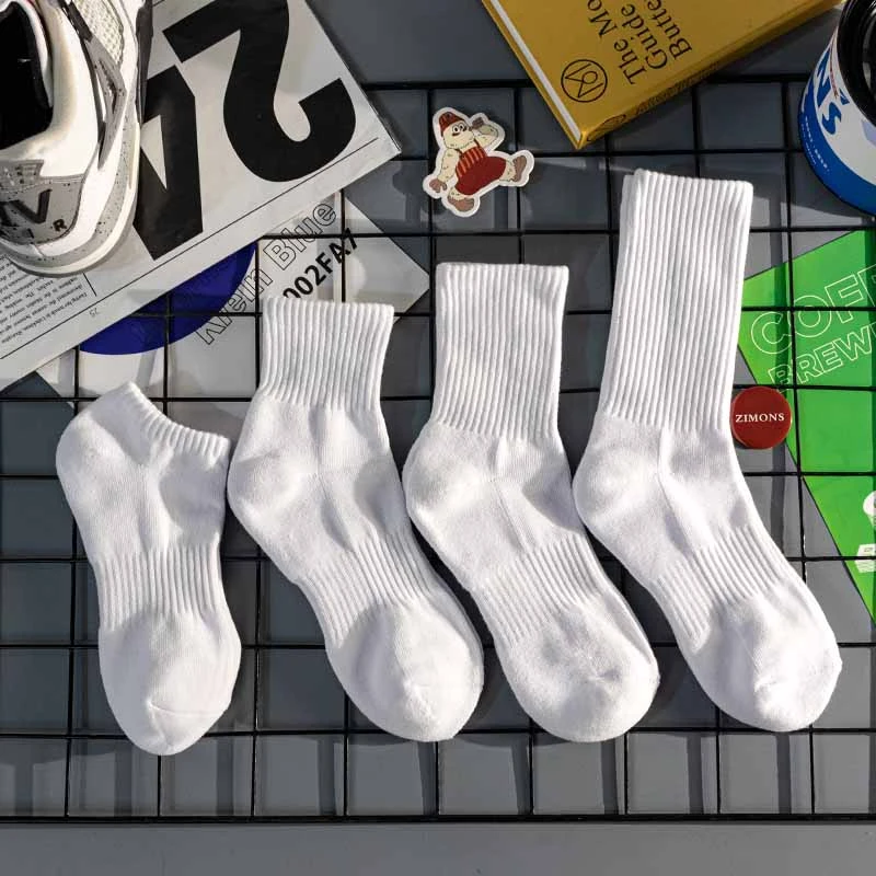子墨棉品4双袜子男女中筒棉透气吸汗百搭纯色毛巾底长筒7A抑菌