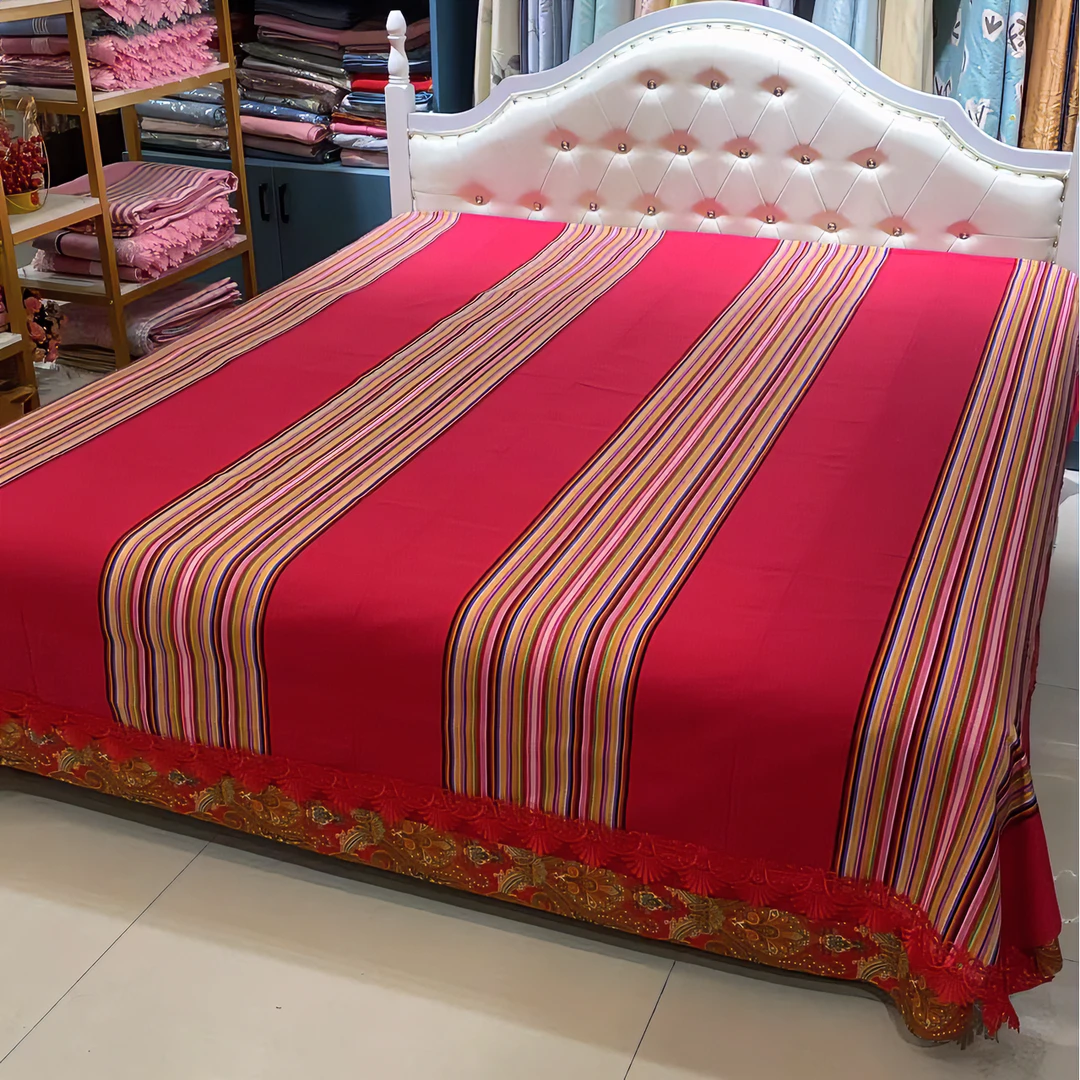 手织加厚斜纹老粗布（中国床单红）奢华