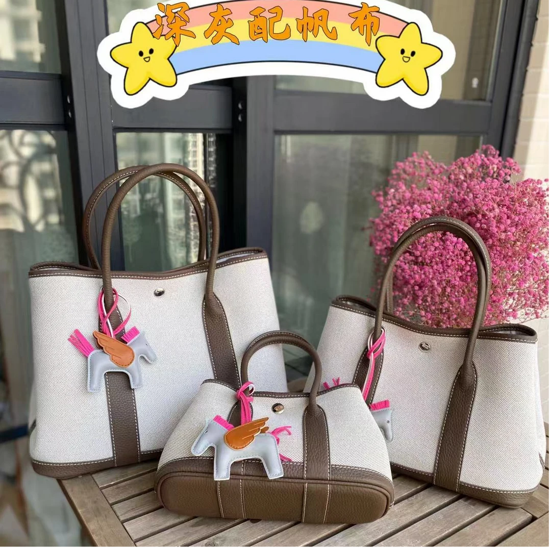 梵卡奇真皮配帆布花园女士斜挎包时尚休闲百搭单肩肩包手提斜挎包