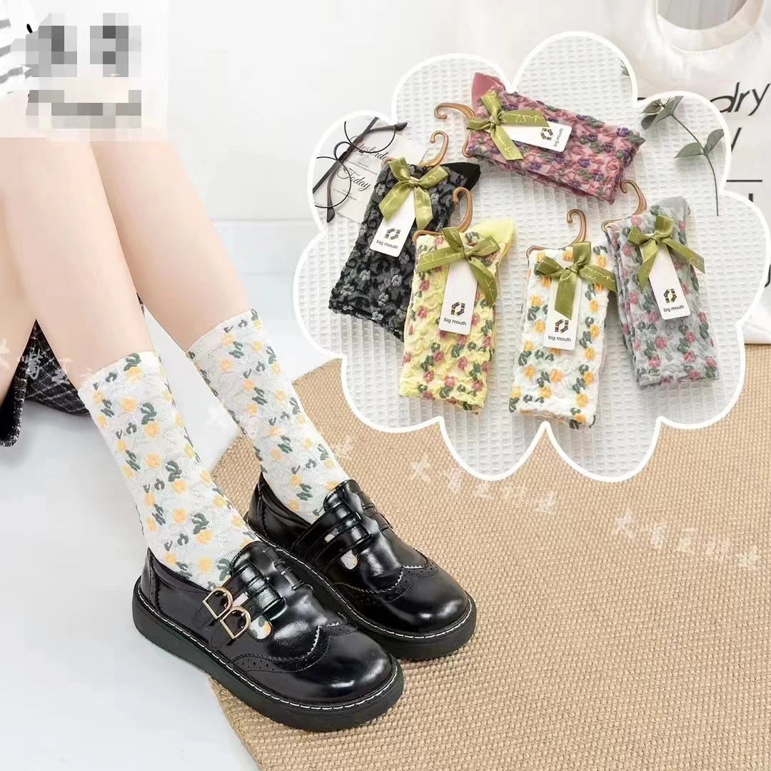 复古风百搭袜子圆头ins长款休闲袜 随机三双发货