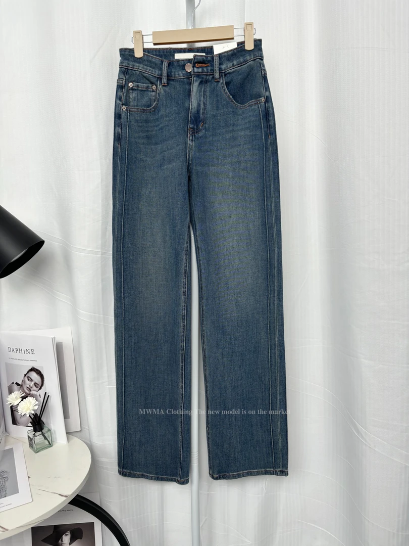 【220】96秋秋MWMA百搭早秋黑标四面弹窄版阔腿直筒拖地牛仔裤代~