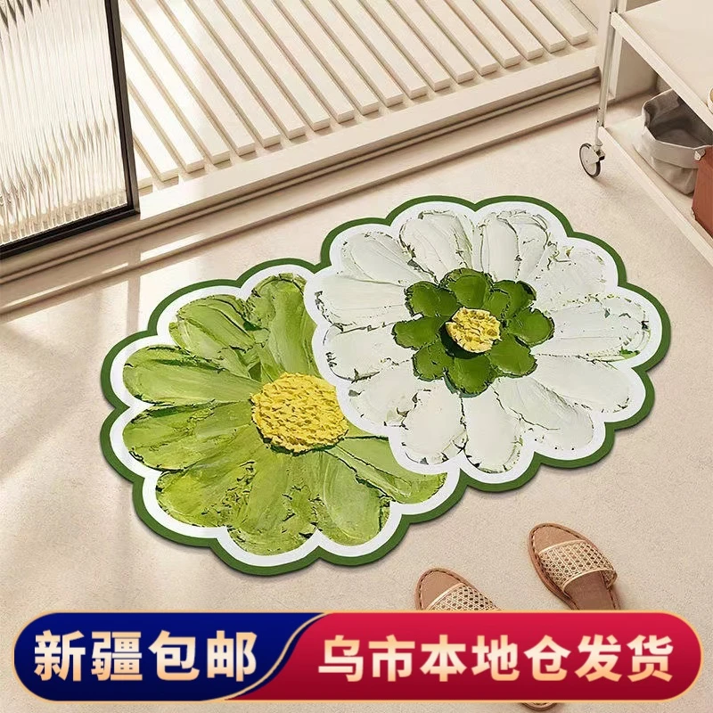 【新疆包邮】花卉地垫强吸水异形硅藻泥脚垫卫生间地毯门口防滑软垫