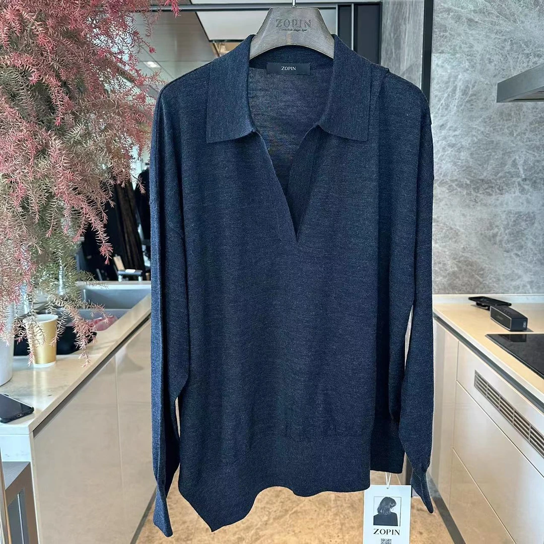 【大G精选】“秋冬温暖层” 简约设计纯羊毛v领套头polo针织衫上衣