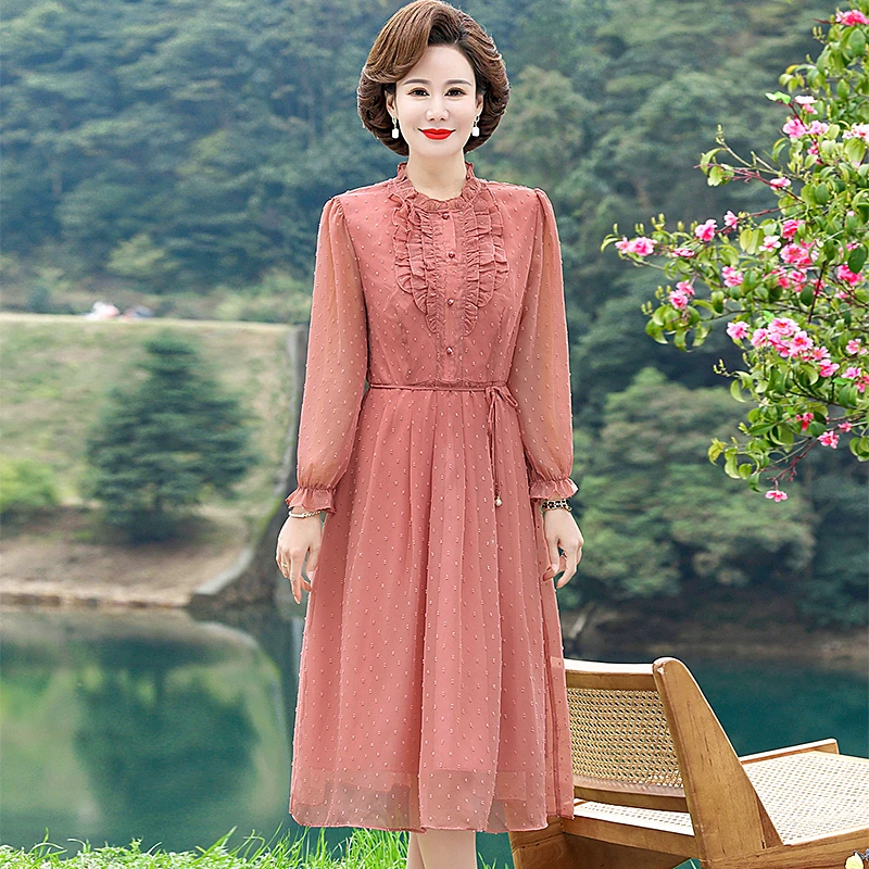 【早秋上新】高端小个子礼服妈妈连衣裙女装高贵修身长袖气质时尚