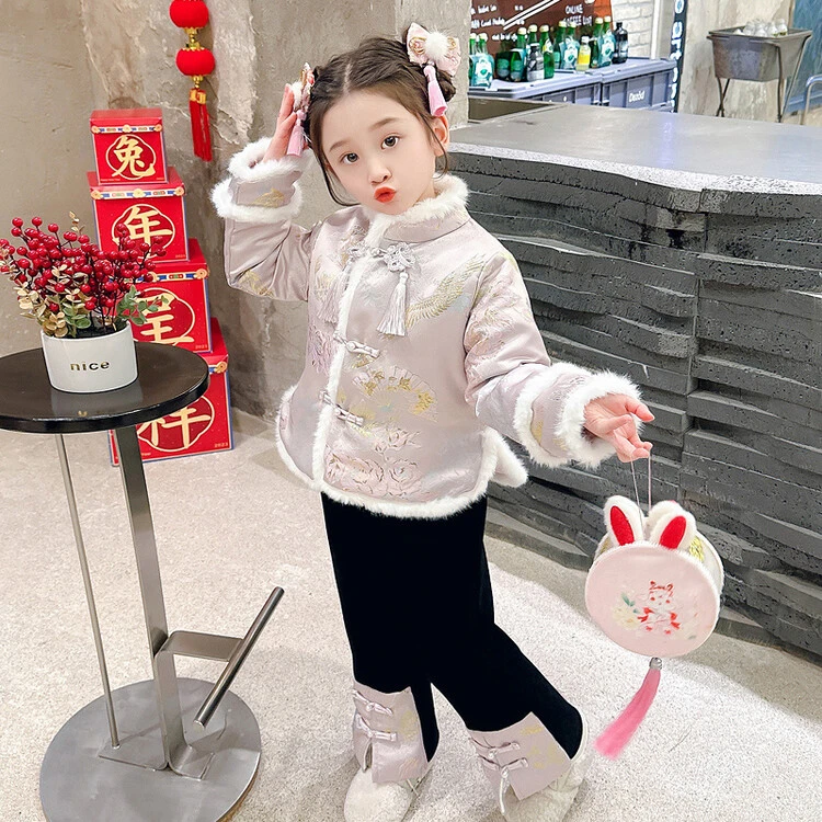 女童冬季拜年服新款儿童冬装过年服小童冬季龙年衣服唐装宝宝套装