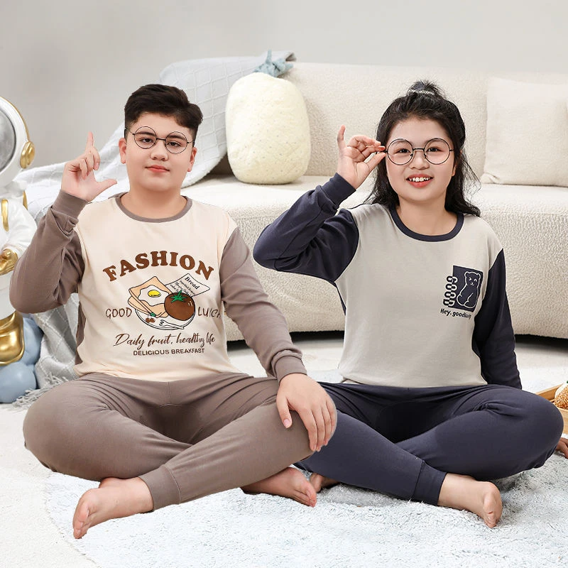 男女胖童纯棉秋衣秋裤加肥加大青少年保暖内衣套装宽松全棉棉毛衫