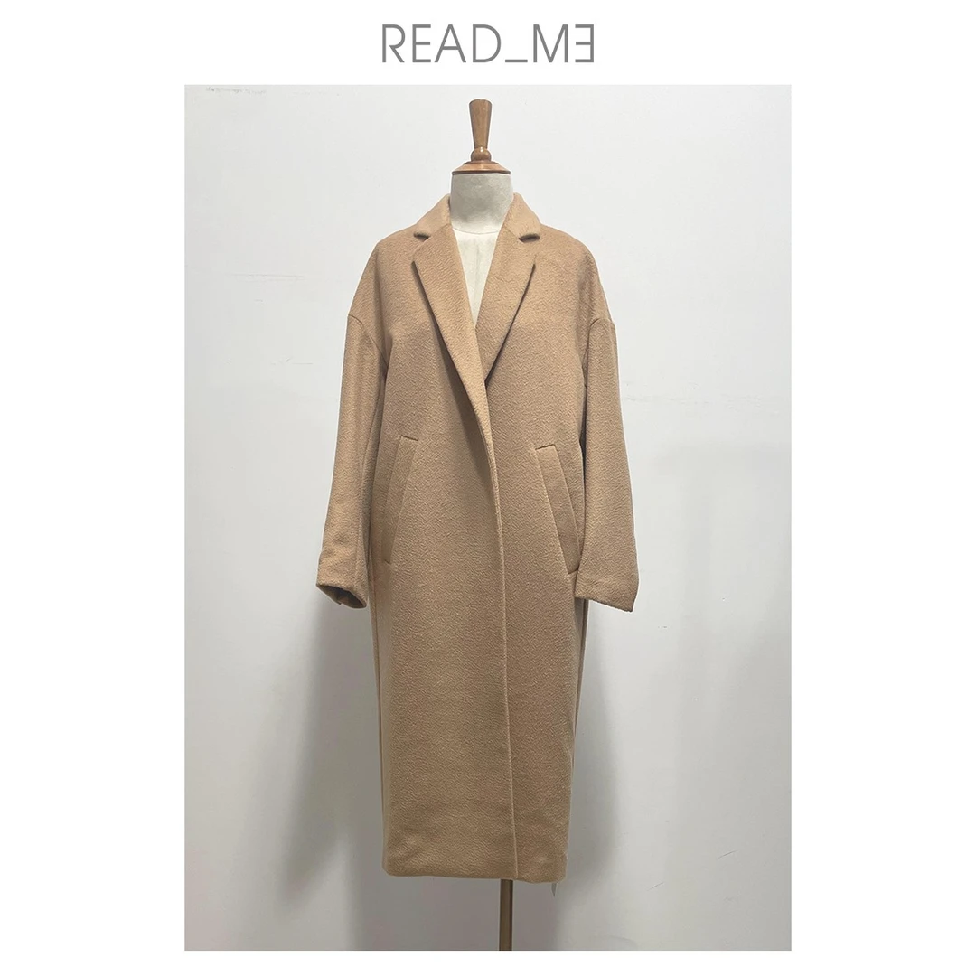 READMET80931288长驳领绵羊毛开襟大衣女