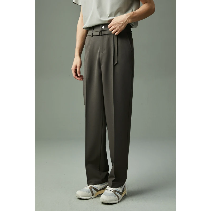2023新款春秋款腰带设计直筒宽松休闲西裤男垂坠感青年长裤子百搭